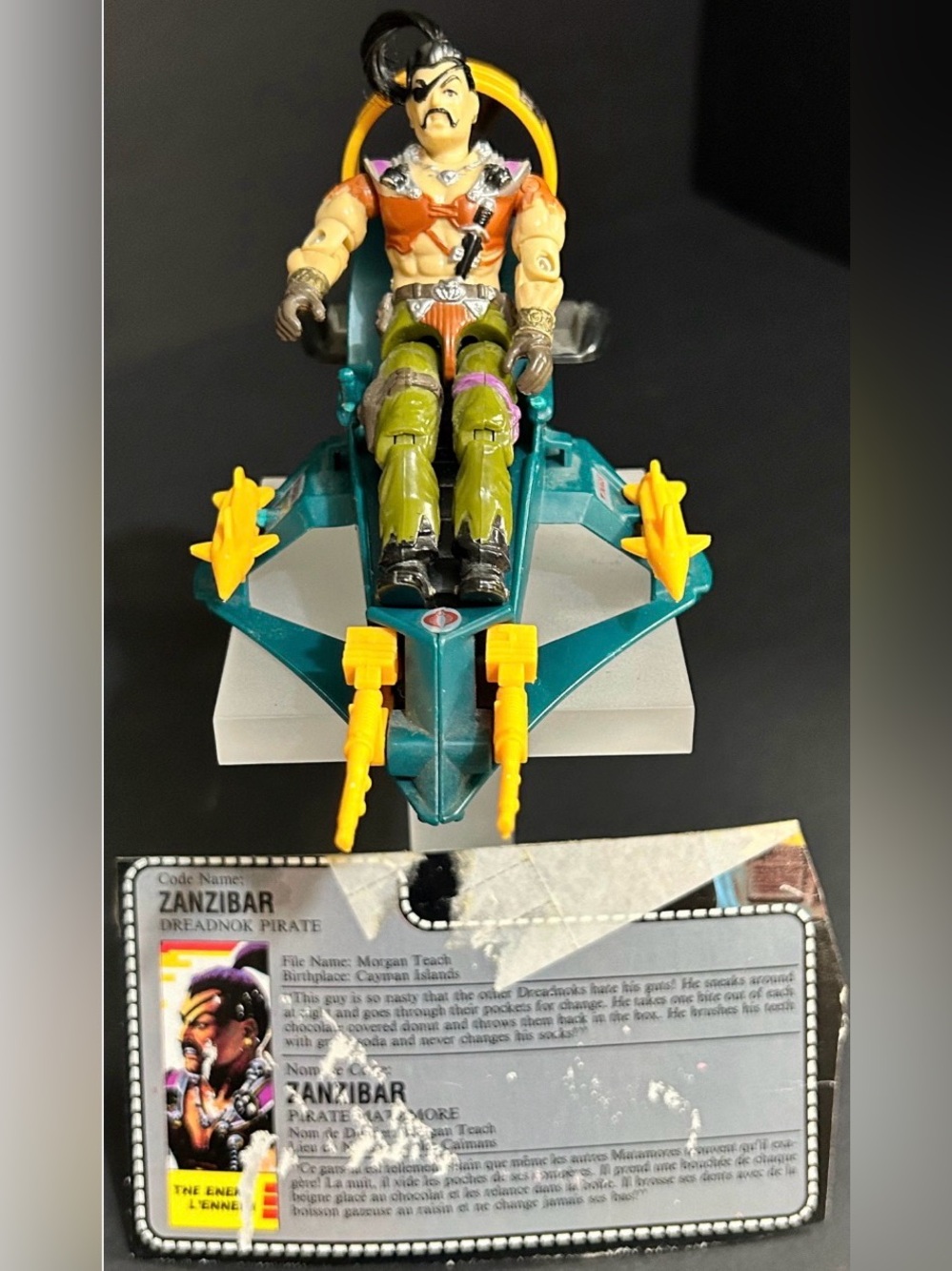 Vintage GI Joe Cobra Dreadnok Air Skiff with Zanzibar Figure and File Card